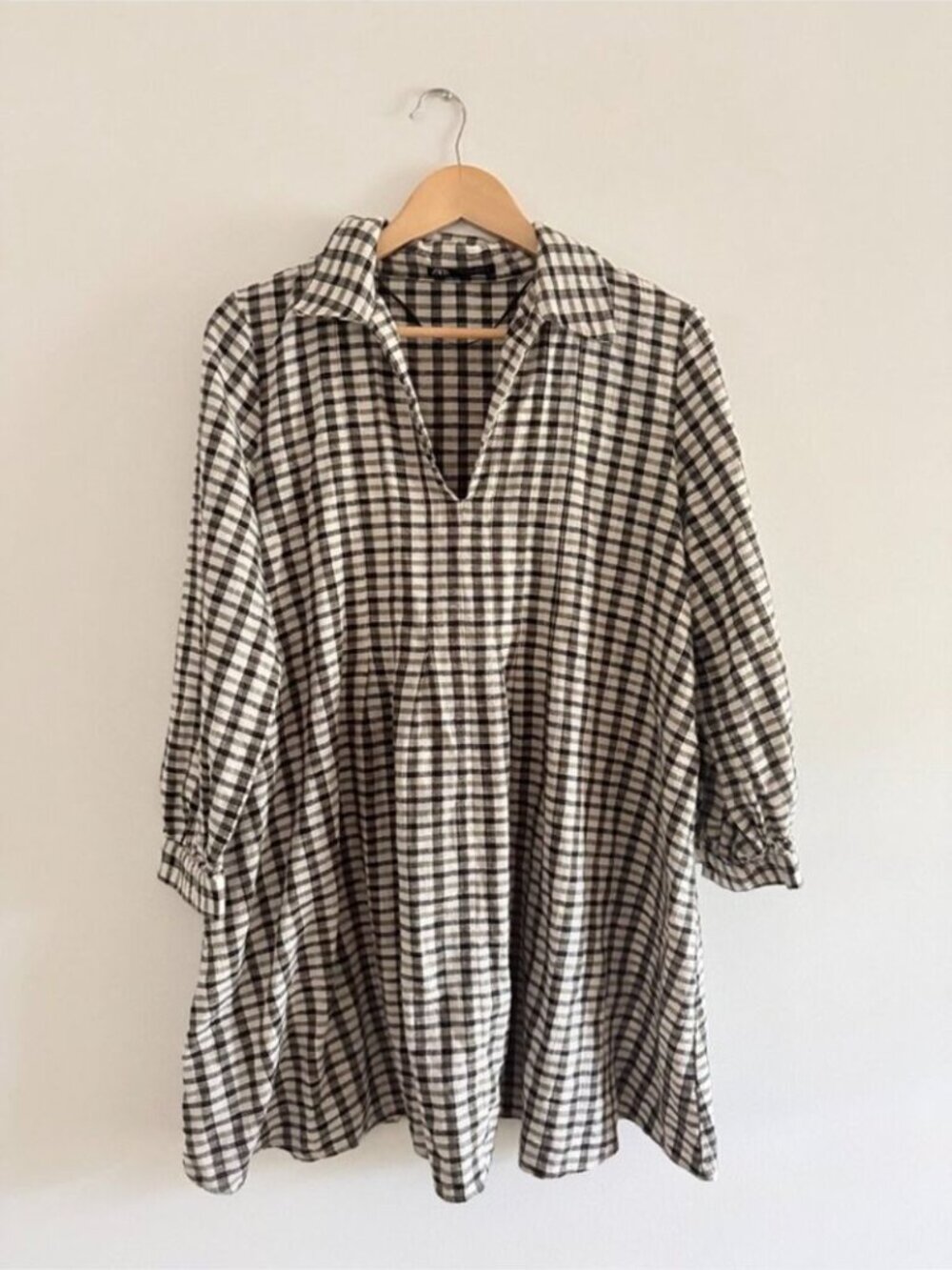 Zara Plaid Check Dress Long Sleeve Cotton Blend Size Large - Picture 3 of 7